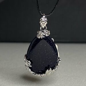 Blue Sandstone Drop Pendant Natural Crystal Gemstone Necklace